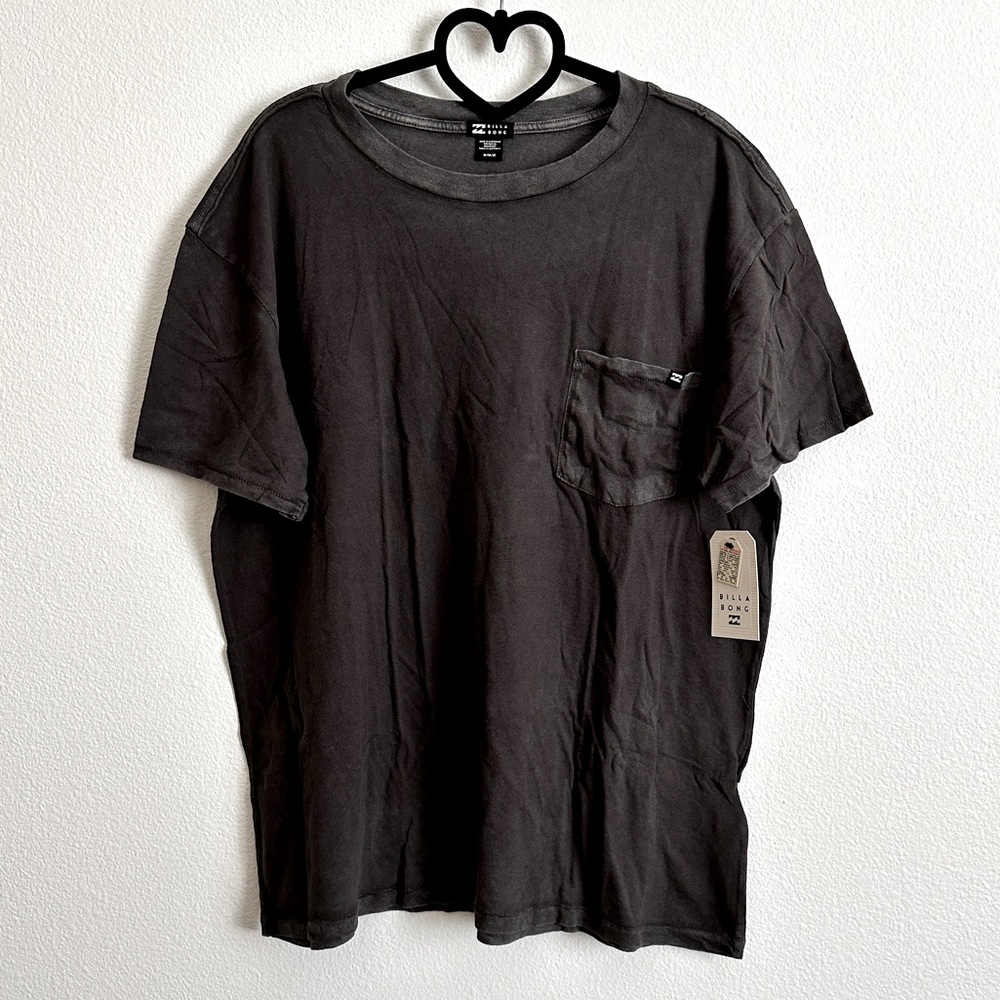 Billabong Black Washed Drop Shoulder Pocket Recycled Cotton Tee Size Various